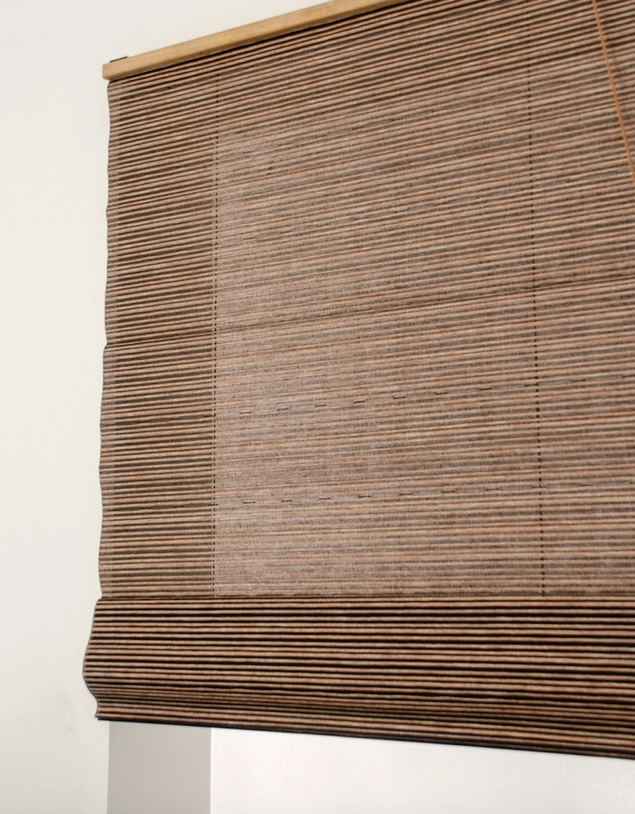 Pull-up/roll-up curtain, two-in-one, brown, striped