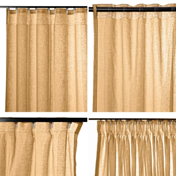 Olika upphängningssätt för gardin Saga senapsgul