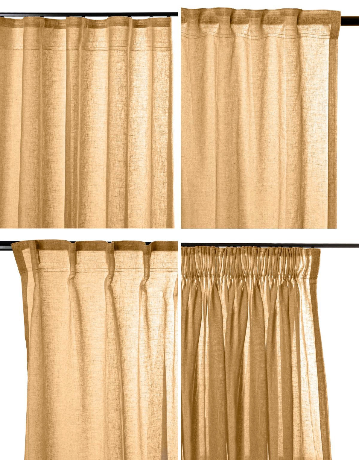 Olika upphängningssätt för gardin Saga senapsgul