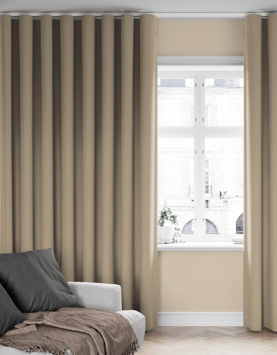 Curtain Svala, dim-out, beige, extra long and wide