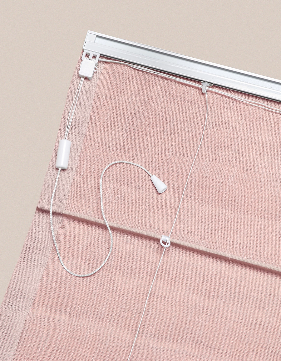 Baksidan på hissgardin med lina i tyg Malva, rosa