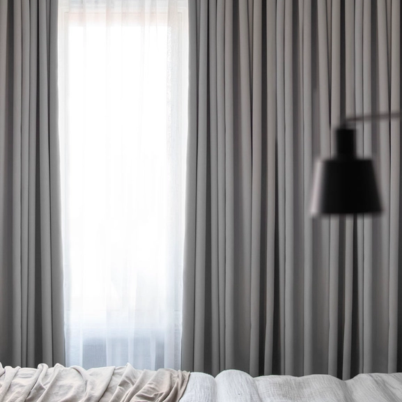 Made-to-measure hotel curtain Svala, dim-out, light grey