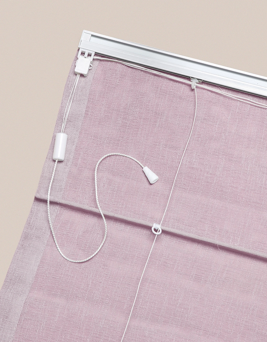 Baksidan på hissgardin med lina i tyg Malva, lavendel