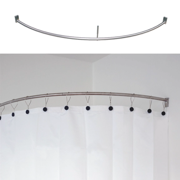 Curved shower curtain rail for corner shower incl. brackets and ceiling support, steel