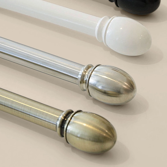 Gardinstång i flera färger med en oval knopp