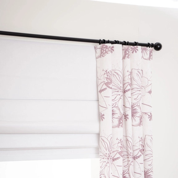 Silent Night blackout pull-up curtain and Blomma curtain