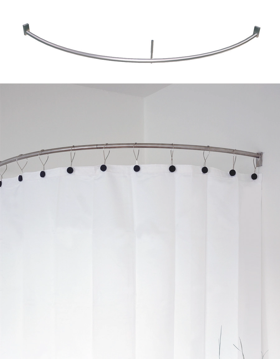 Curved shower curtain rail for corner shower incl. brackets and ceiling support, steel