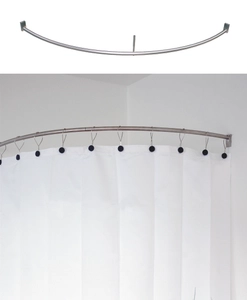 Curved shower curtain rail for corner shower incl. brackets and ceiling support, steel