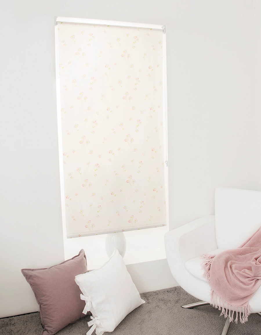 Rullgardin Bellis, blommig rosa, måttillverkad, Hasta
