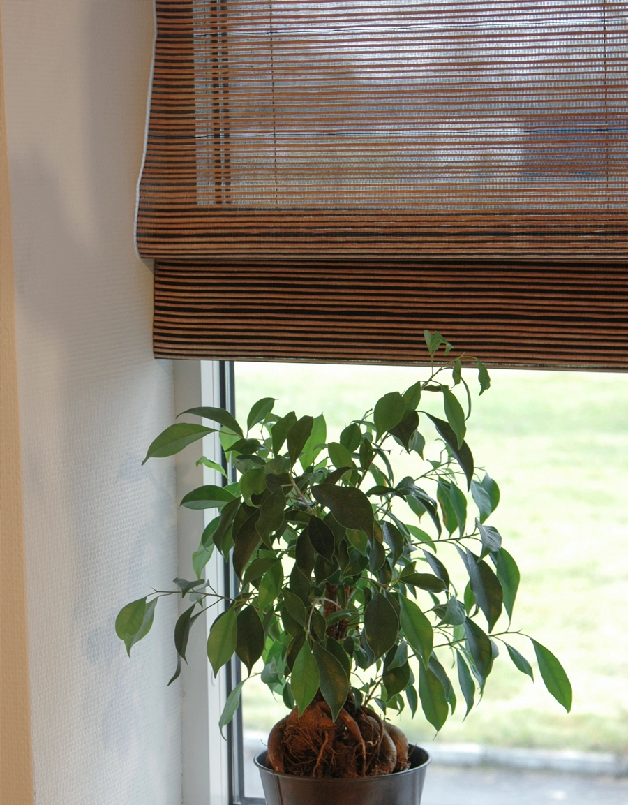 Pull-up/roll-up curtain, two-in-one, brown, striped