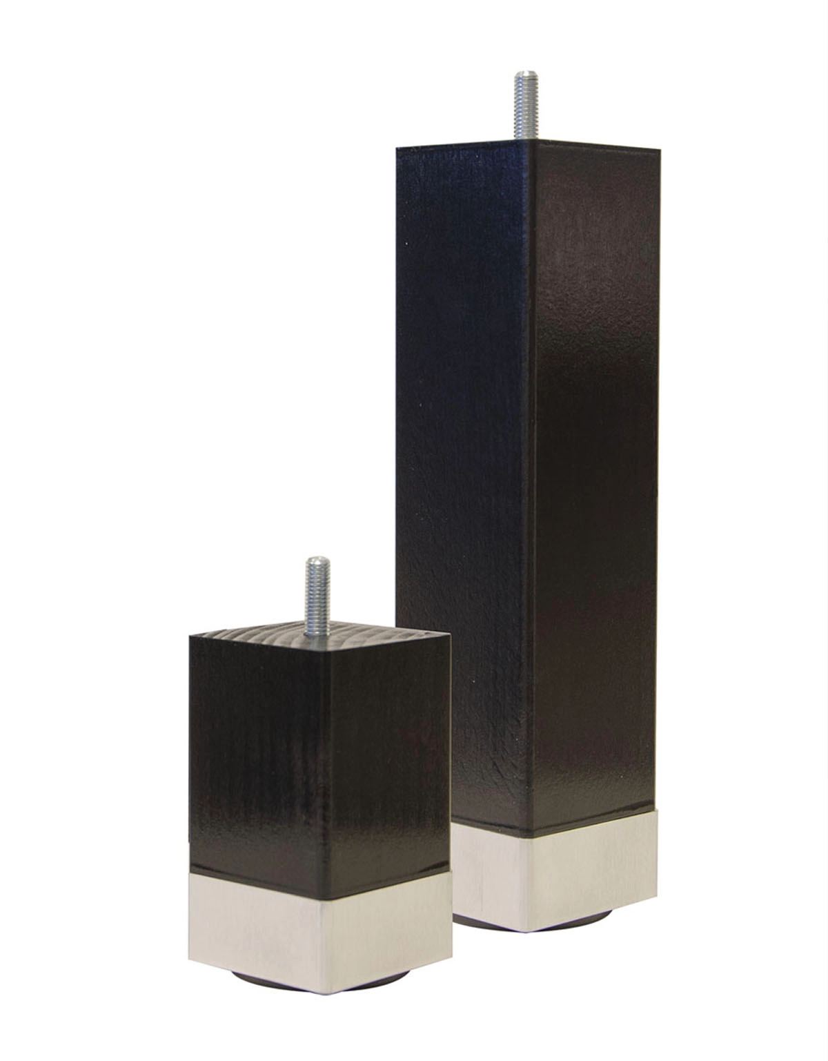 Svart sängben i fyrkantig design med alukant i två storlekar