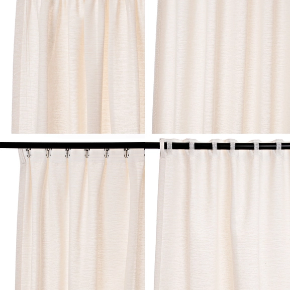 Upphängningssätt för vit bouclégardin