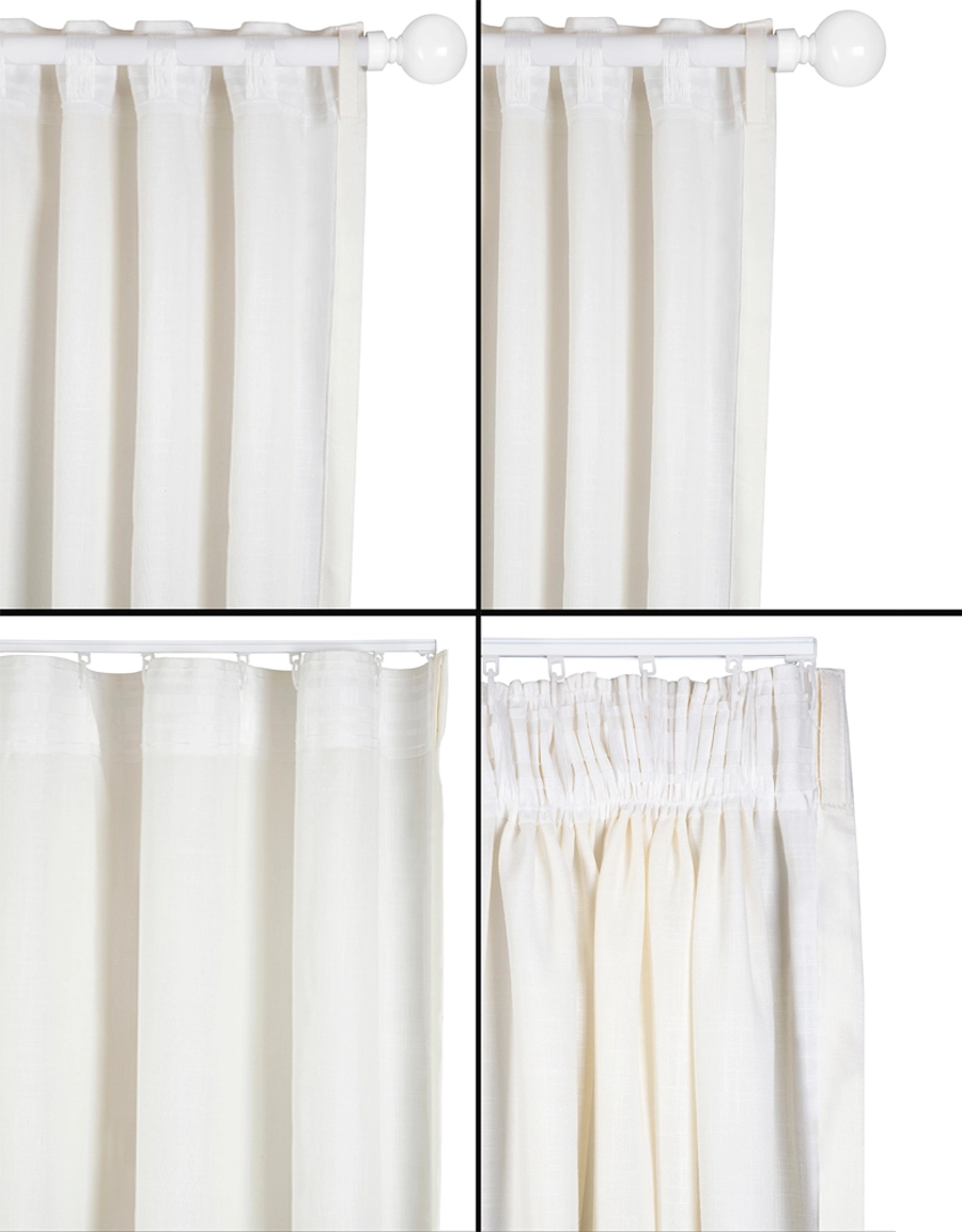 Olika upphängningssätt för gardin Lina, vit