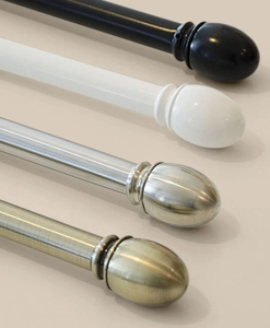 Gardinstång i flera färger med en oval knopp