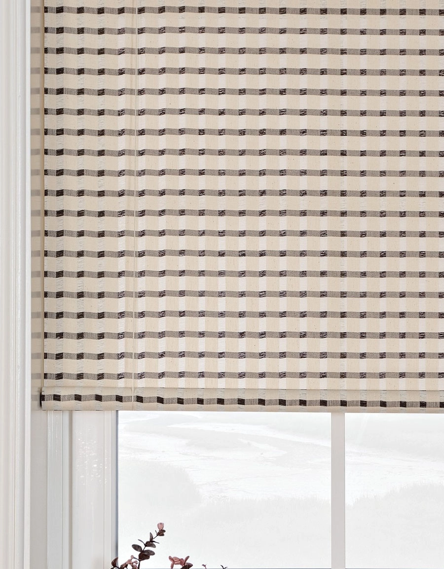 Rutig roll-upprullgardin, grå/beige