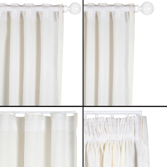 Olika upphängningssätt för gardin Lina, vit