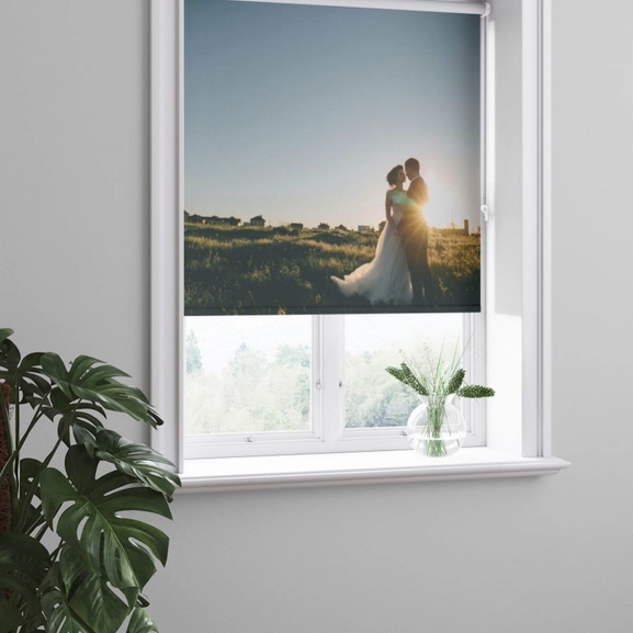 Roller blind with personal photo printed on blackout fabric