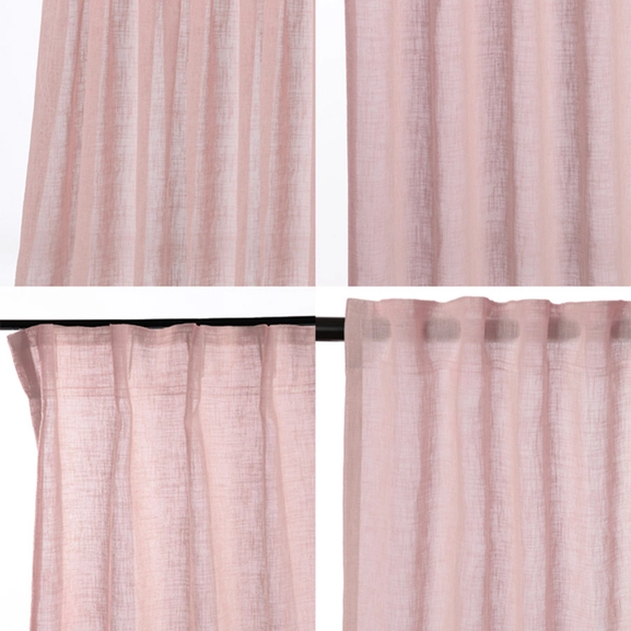 Dimrosa skir gardin i olika upphängningar