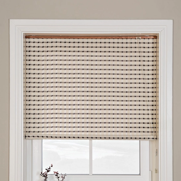 Rutig roll-upprullgardin, grå/beige