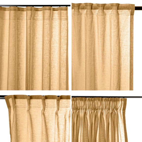 Olika upphängningssätt för gardin Saga senapsgul