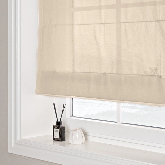 Transparent hissgardin Viska beige med lina