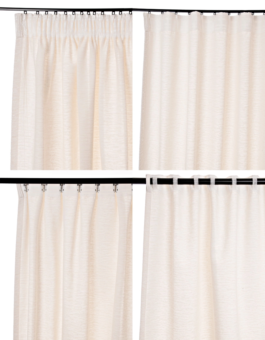 Upphängningssätt för vit bouclégardin