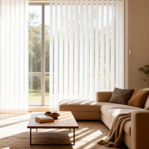 Lamellgardin med vit väggmonterad skena