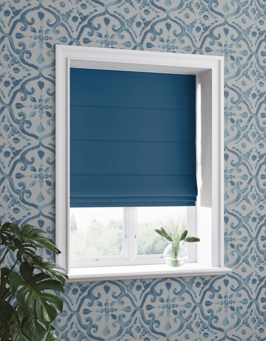 Hissgardin med lina, väv Dokie blå, måttillverkad