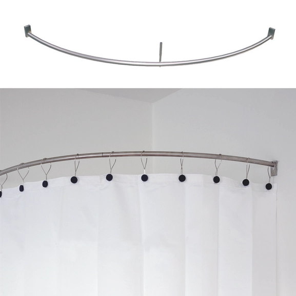 Curved shower curtain rail for corner shower incl. brackets and ceiling support, steel