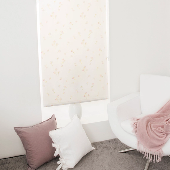 Rullgardin Bellis, blommig rosa, måttillverkad, Hasta