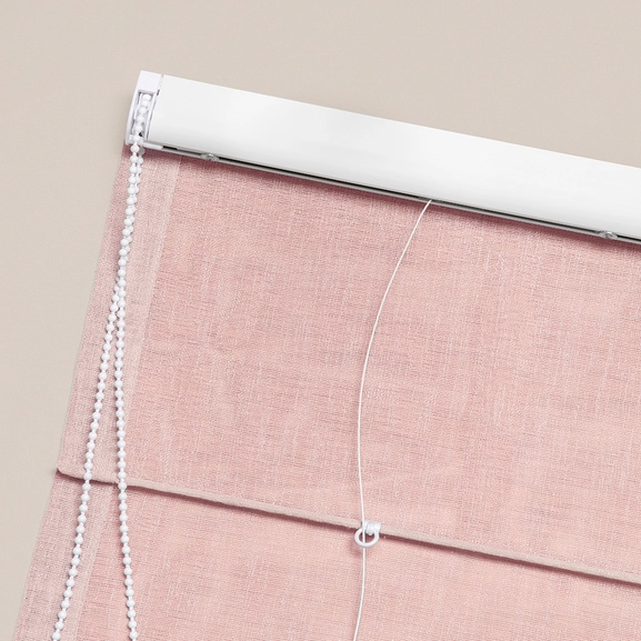 Baksidan på hissgardin med kulkedja i tyg Malva, dimrosa