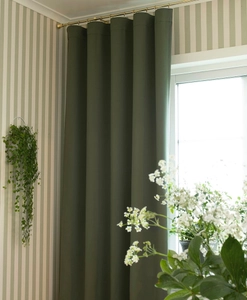 Gardinstång i mässing med grön gardin