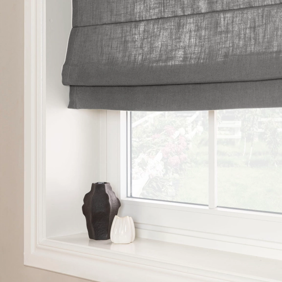 Mörkgrå hissgardin i linneblandning