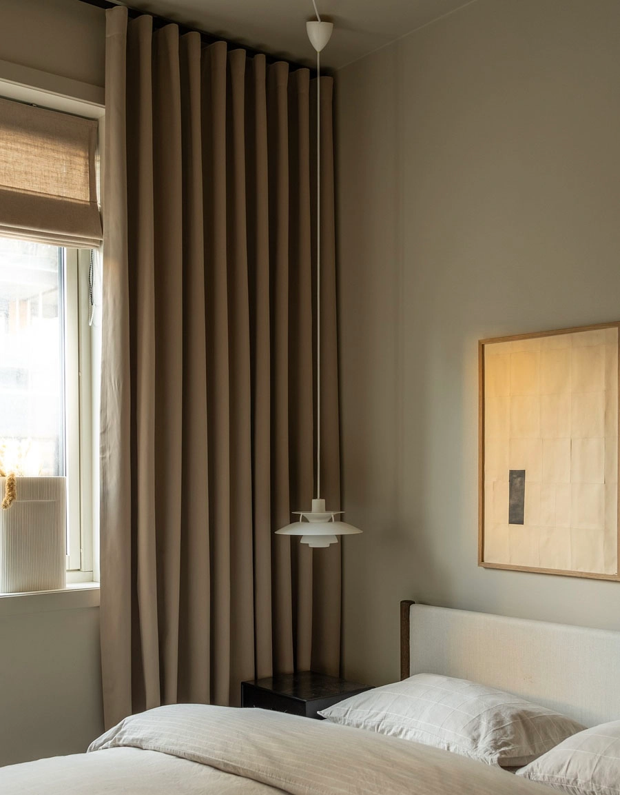 Mörkläggande, sandfärgad gardin Hawick