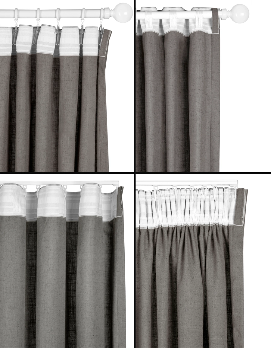 Olika upphängningssätt gardin Lina, mörkgrå