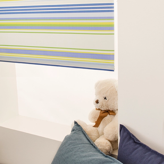 Rullgardin Stripe, blå/grön, måttillverkad