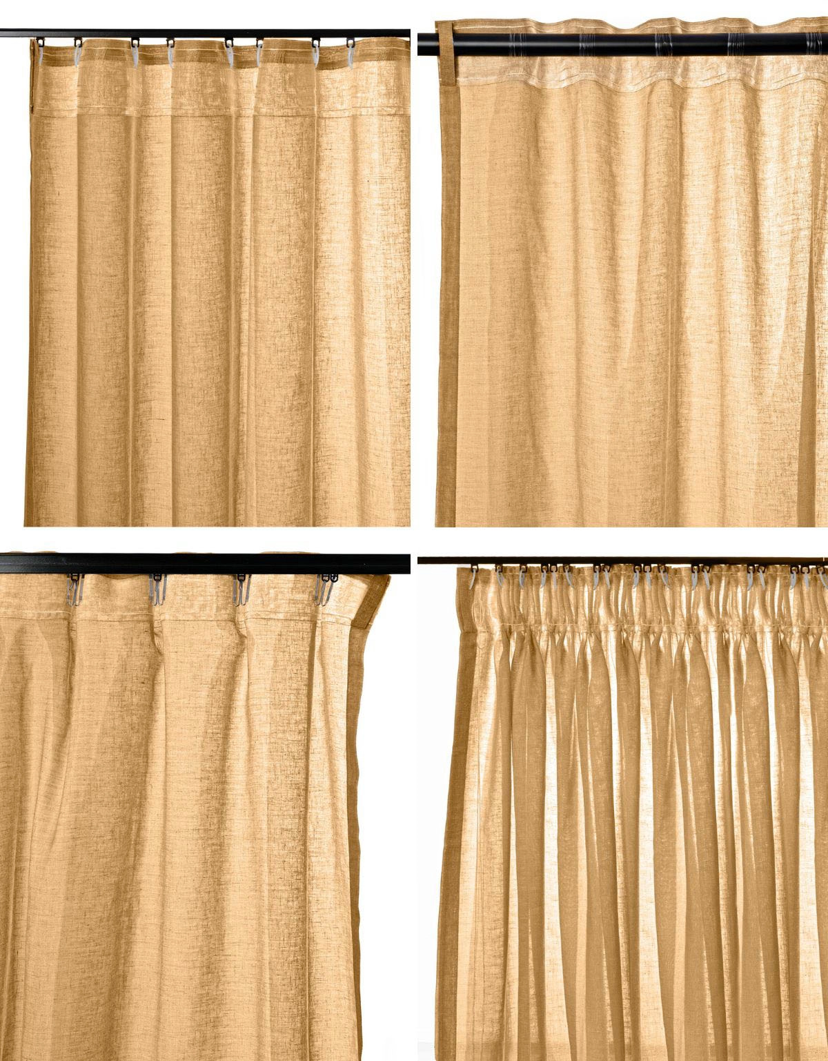 Olika upphängningssätt för gardin Saga senapsgul