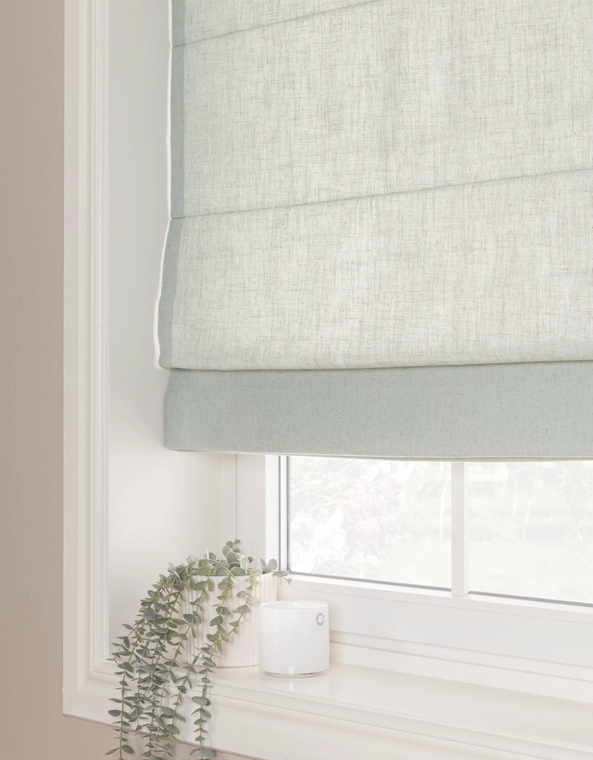 Ljus turkos hissgardin i linneblandning