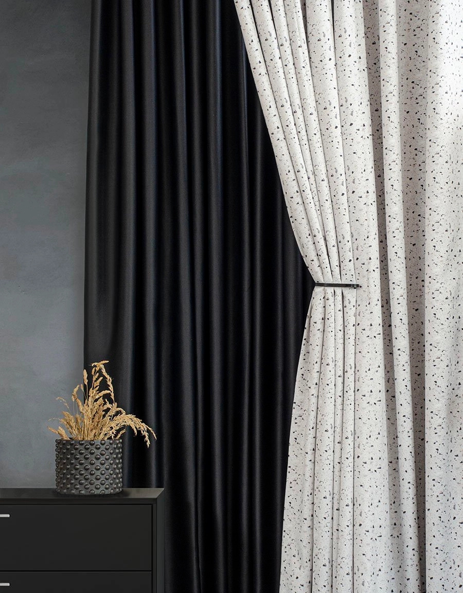 Made-to-measure 95% blackout curtain, Composite, black/white