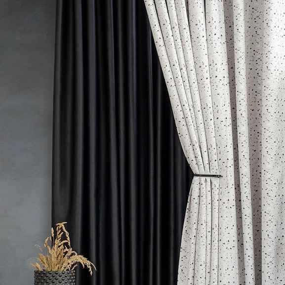 Made-to-measure 95% blackout curtain, Composite, black/white