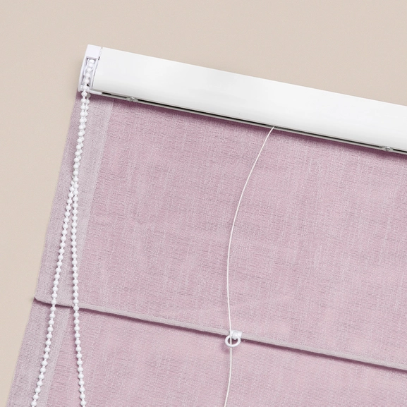 Baksidan på hissgardin med kulkedja i tyg Malva, lavendel