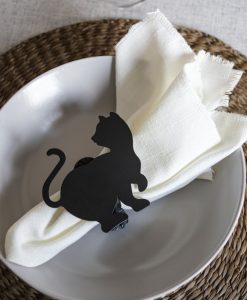 Servettring med figur, katt, svart