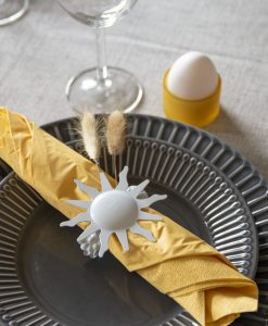 Servettring och dekorklämma, sol, vit