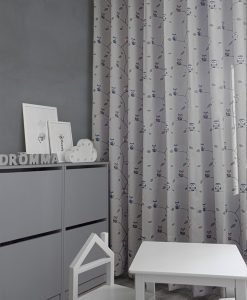 Måttillverkad gardin Owl, 95% mörkläggande, grå